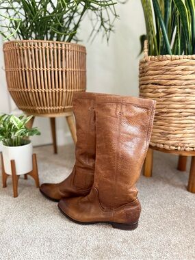 Frye Cindy Slough Leather Riding Boots in Warm Cognac